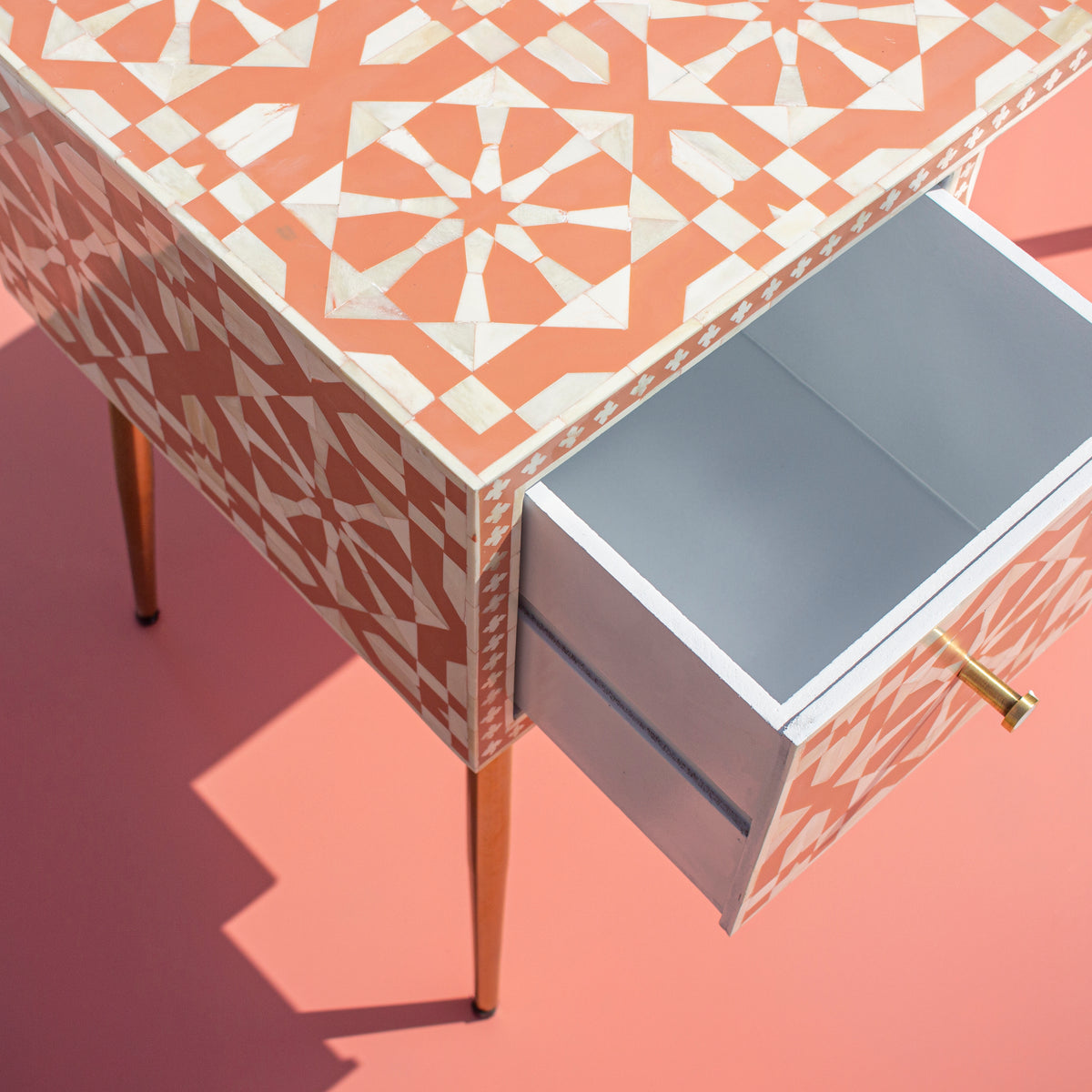 Moroccan Bone Inlay Coral Writing Desk