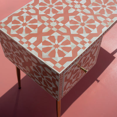 Moroccan Bone Inlay Coral Writing Desk