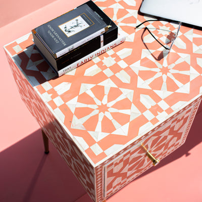 Moroccan Bone Inlay Coral Writing Desk