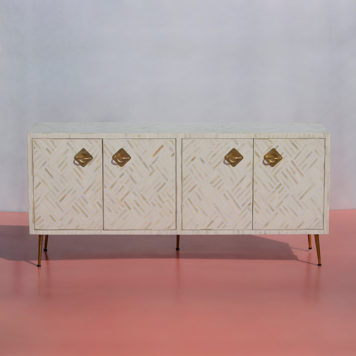 Entwine Inlay Four Door White Media Console