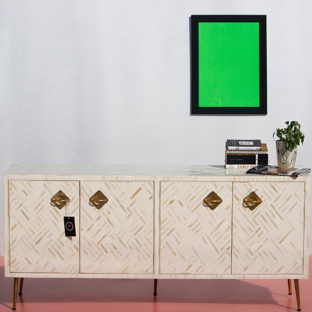 Entwine Inlay Four Door White Media Console