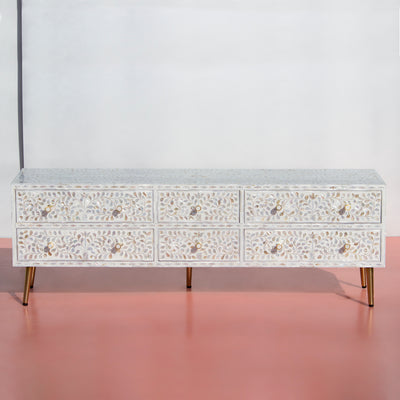 Arabesque Mother of Pearl Six-Drawer Media Console