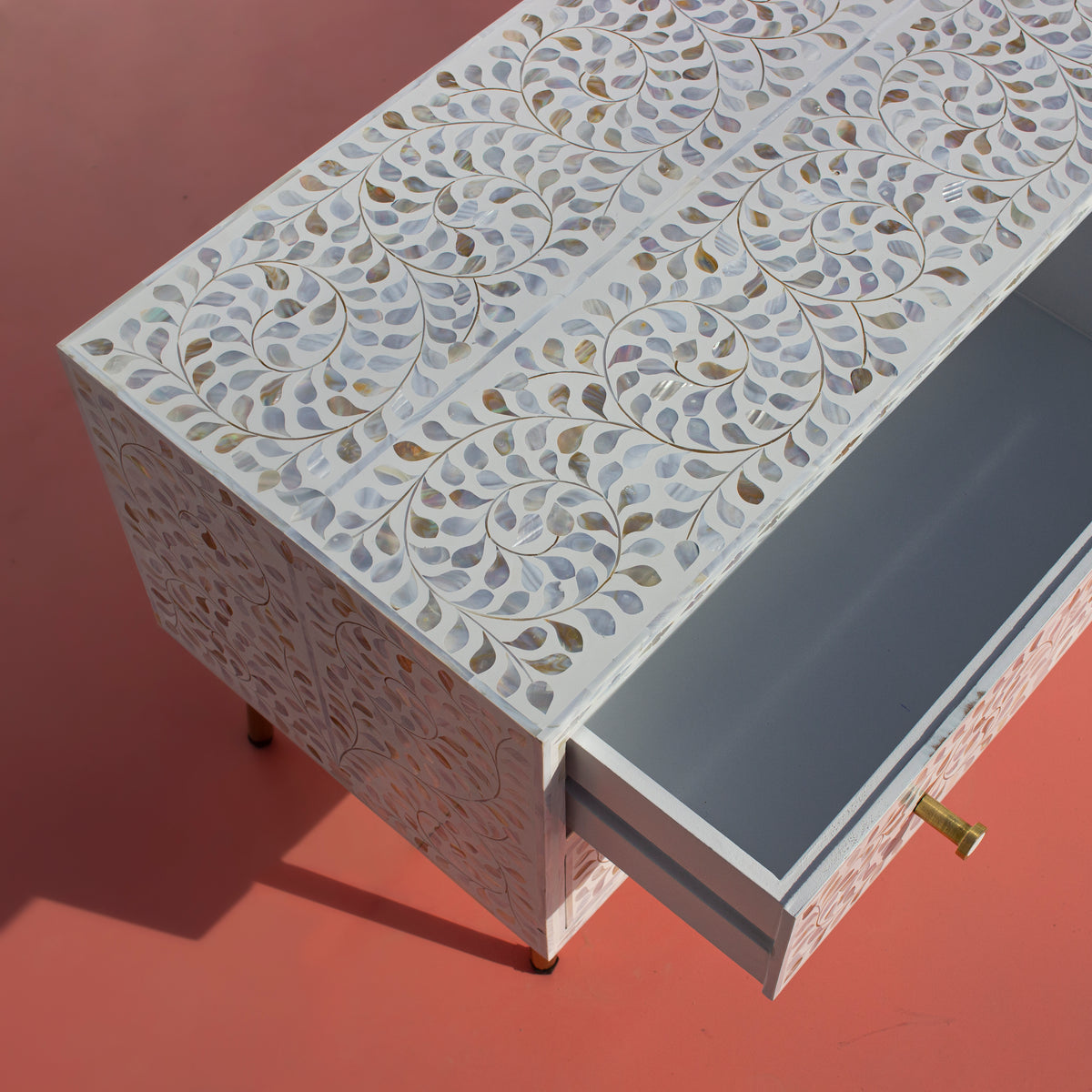 Arabesque Mother of Pearl Six-Drawer Media Console