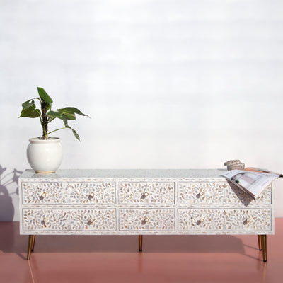 Arabesque Mother of Pearl Six-Drawer Media Console