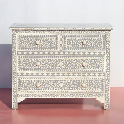Arabesque Bone Inlay Four-Drawer Chest – Blue