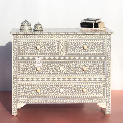 Arabesque Bone Inlay Four Drawer Chest - Grey