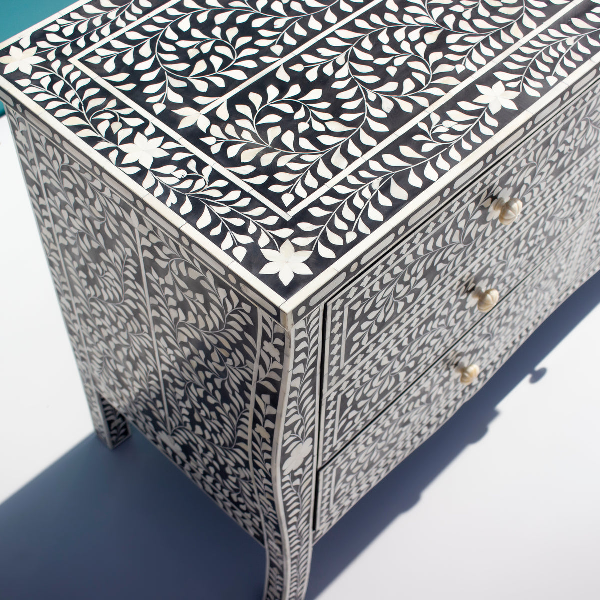 French-Inspired Arabesque Inlay Six-Drawer Chest – Black