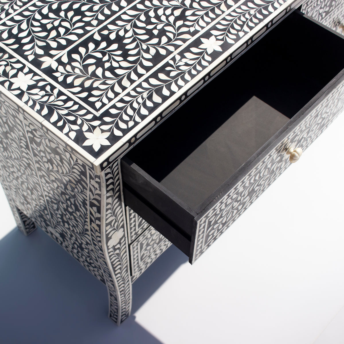 French-Inspired Arabesque Inlay Six-Drawer Chest – Black