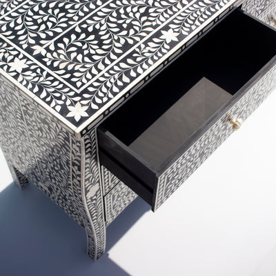 French-Inspired Arabesque Inlay Six-Drawer Chest – Black