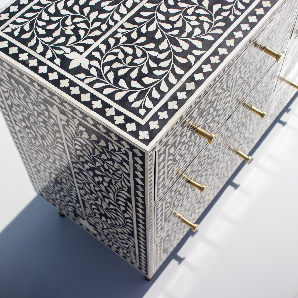 Arabesque Bone Inlay Nine-Drawer Dresser – Black