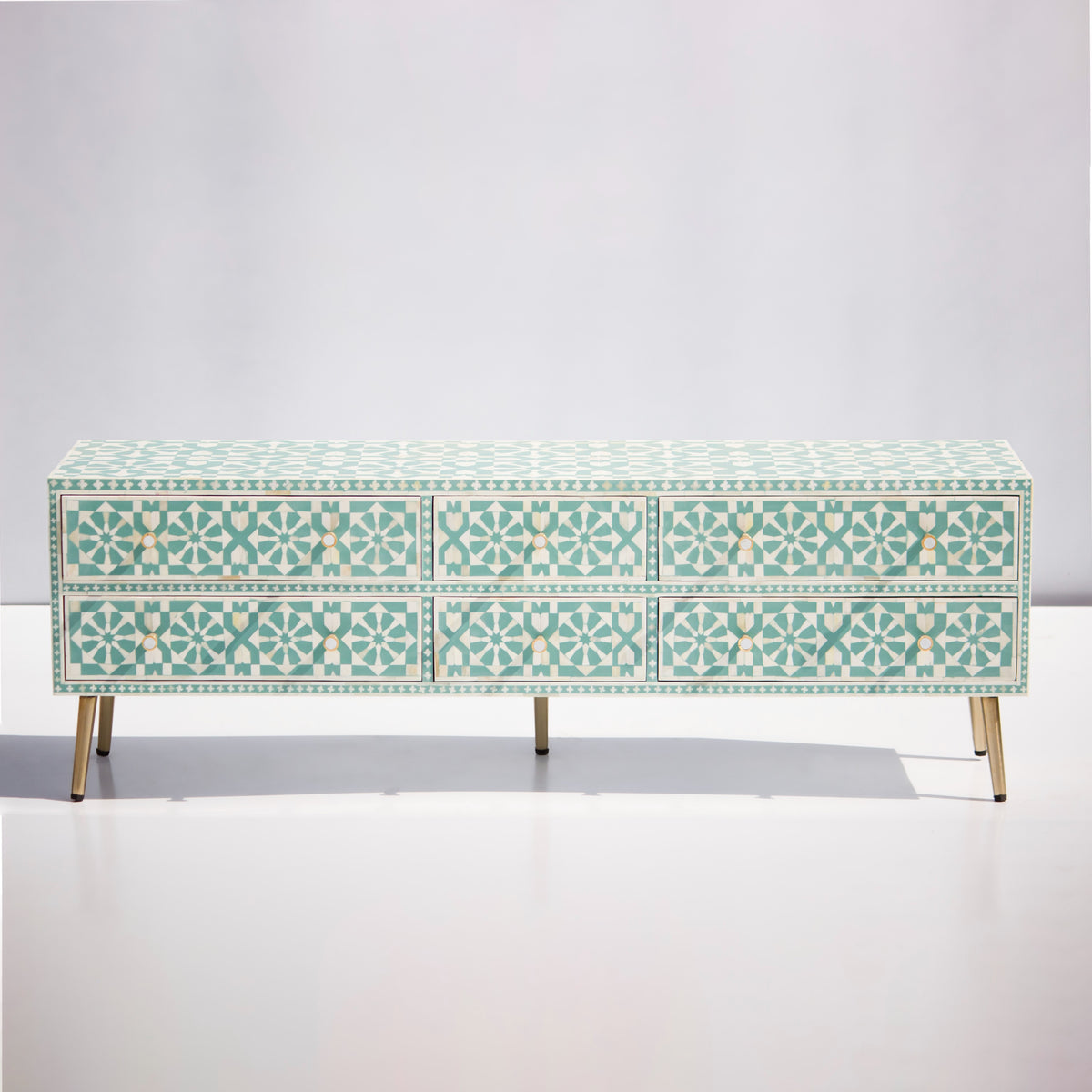 Moroccan Bone Inlay Six-Drawer Media Console