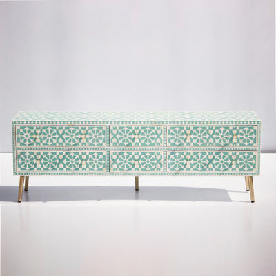 Moroccan Bone Inlay Six-Drawer Media Console