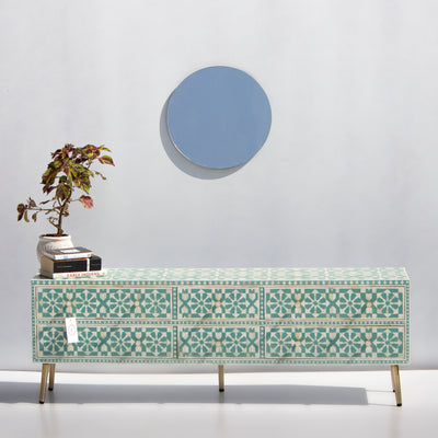 Moroccan Bone Inlay Six-Drawer Media Console