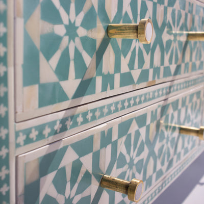Moroccan Bone Inlay Six-Drawer Media Console