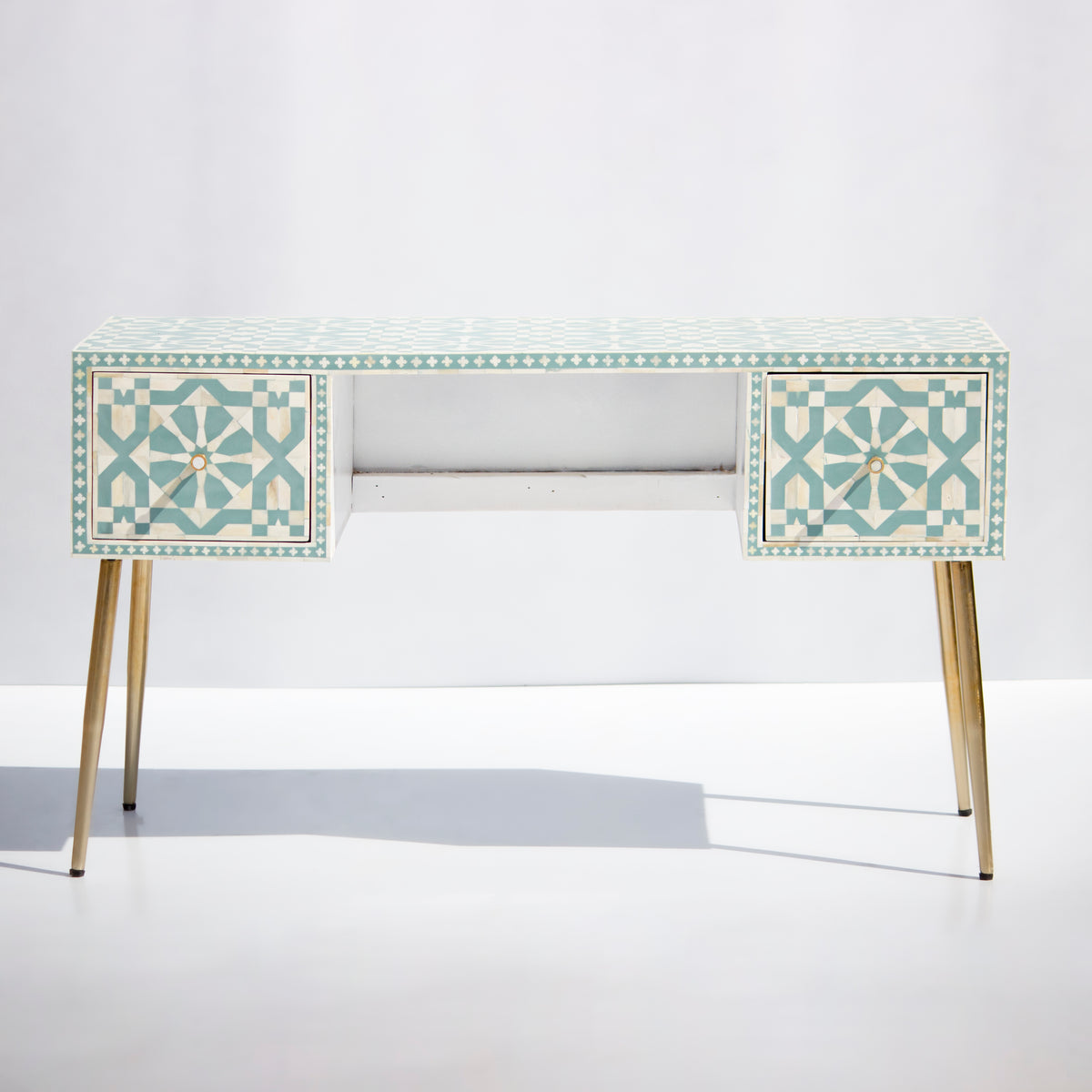 Moroccan Bone Inlay Coral Writing Desk