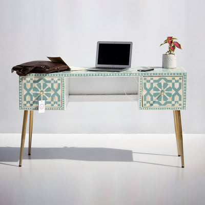 Moroccan Bone Inlay Coral Writing Desk
