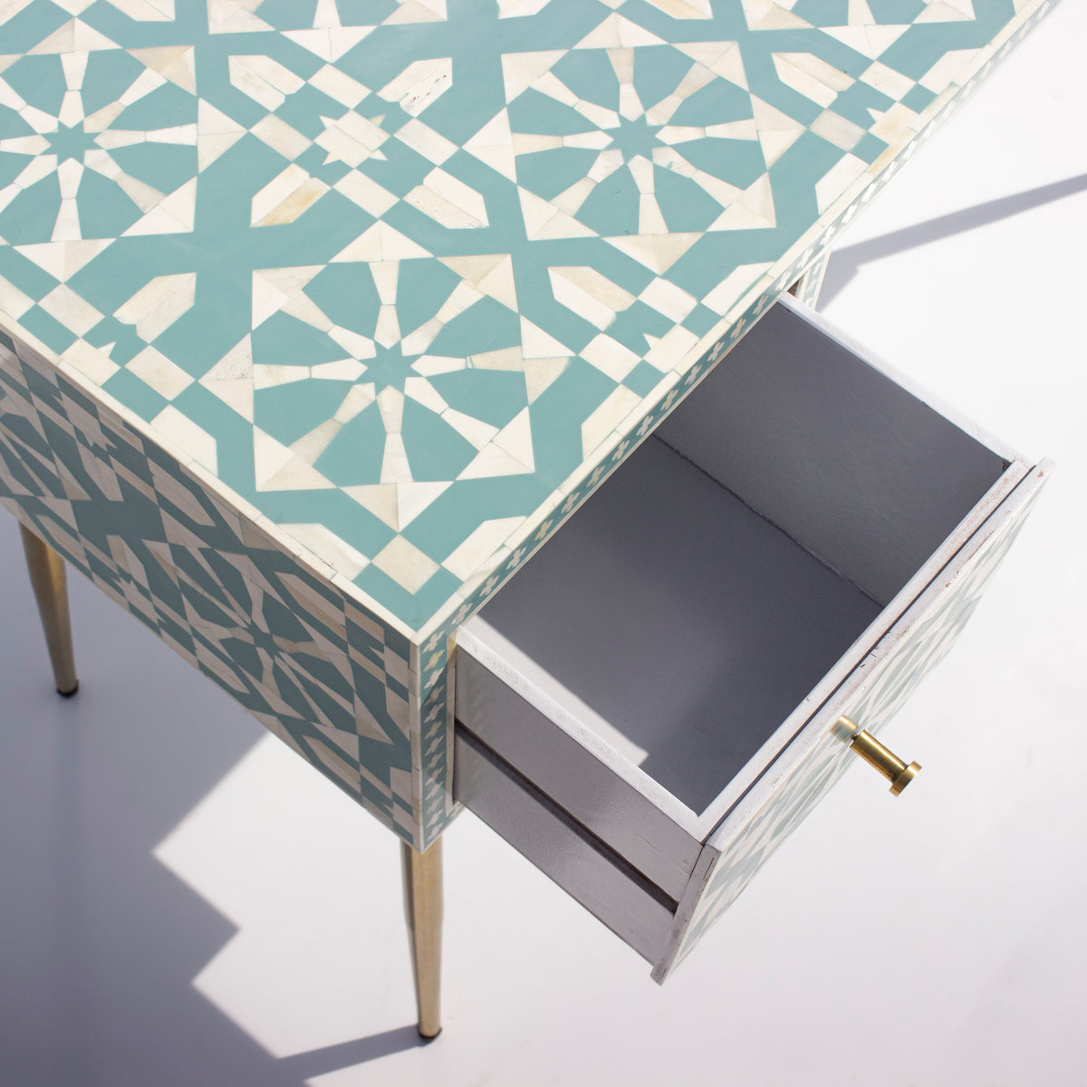 Moroccan Bone Inlay Coral Writing Desk