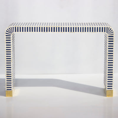 Riga Striped Inlay Waterfall Console Table - Navy Blue