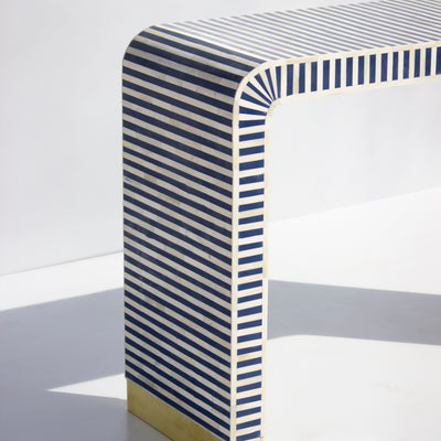 Riga Striped Inlay Waterfall Console Table - Navy Blue