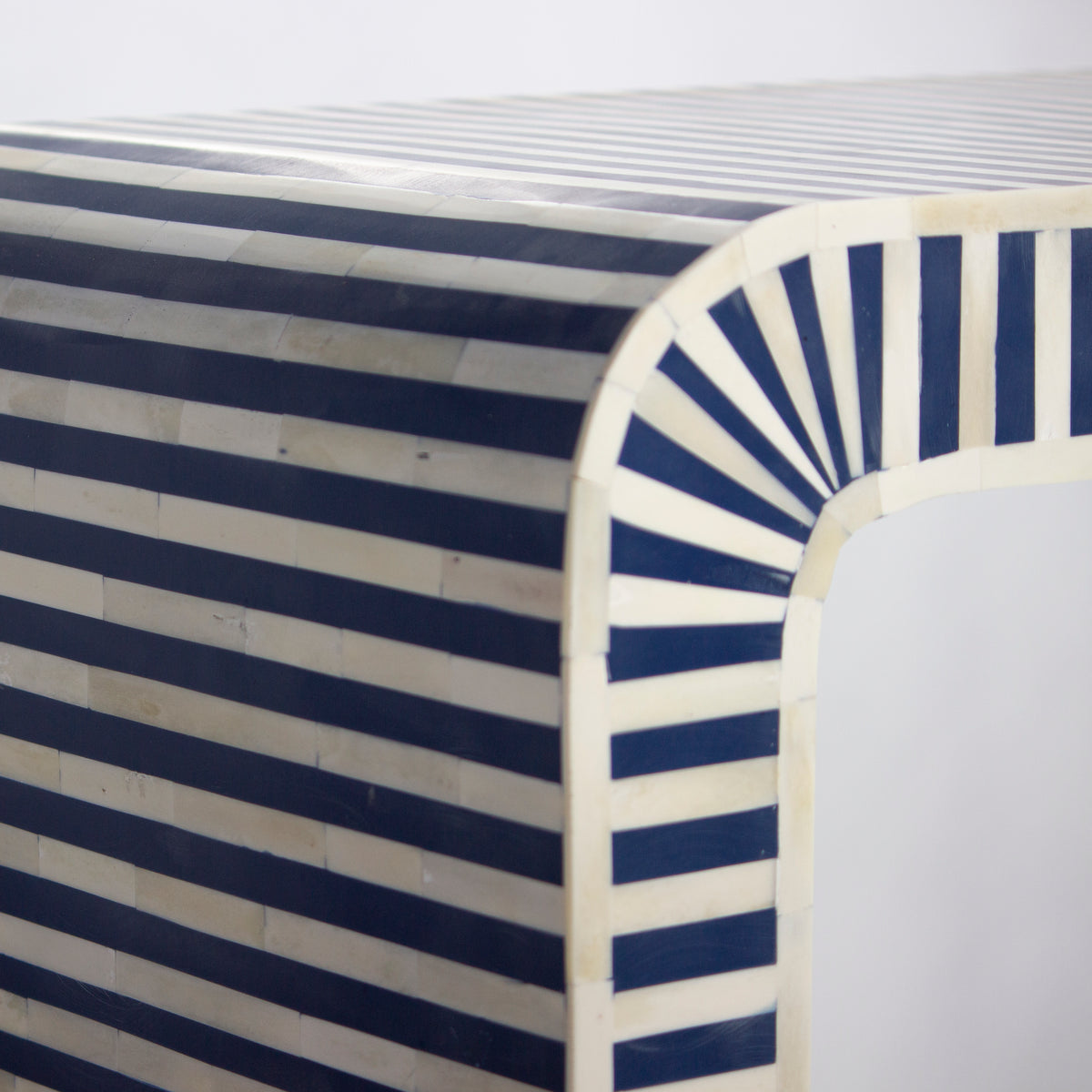 Riga Striped Inlay Waterfall Console Table - Navy Blue