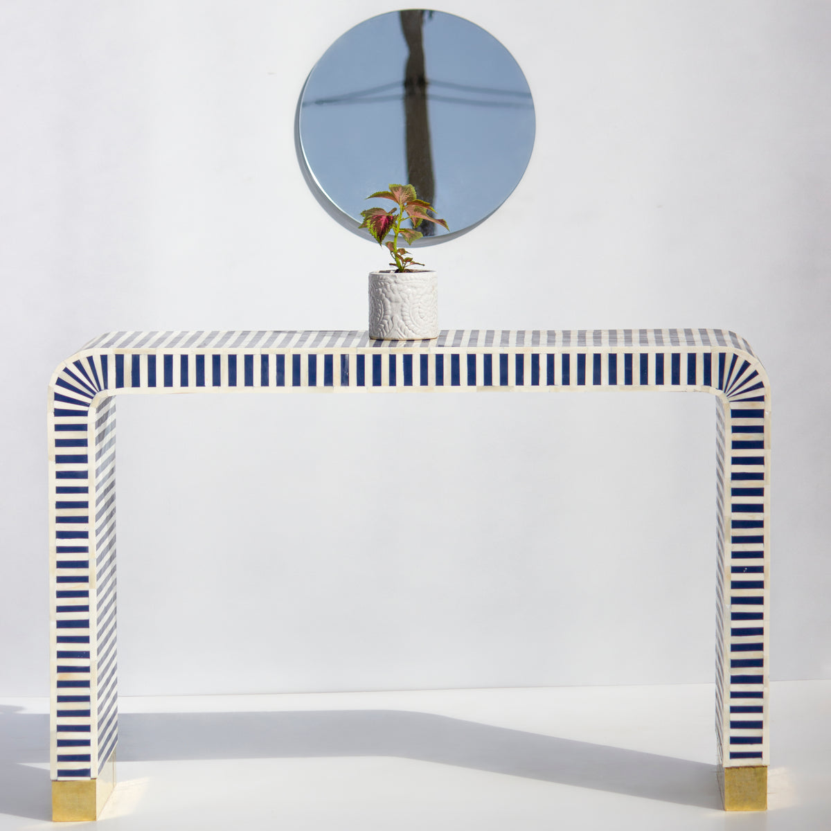 Riga Striped Inlay Waterfall Console Table - Navy Blue