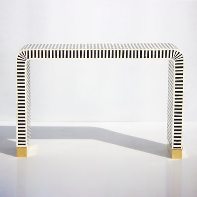 Riga Striped Inlay Waterfall Console Table - Black