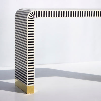 Riga Striped Inlay Waterfall Console Table - Black