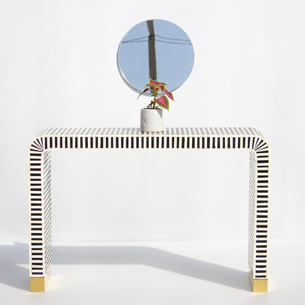 Riga Striped Inlay Waterfall Console Table - Black