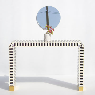 Riga Striped Inlay Waterfall Console Table - Black
