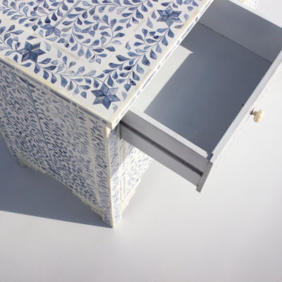 Arabesque Blue Dyed Bone Inlay Four Drawer Chest – White