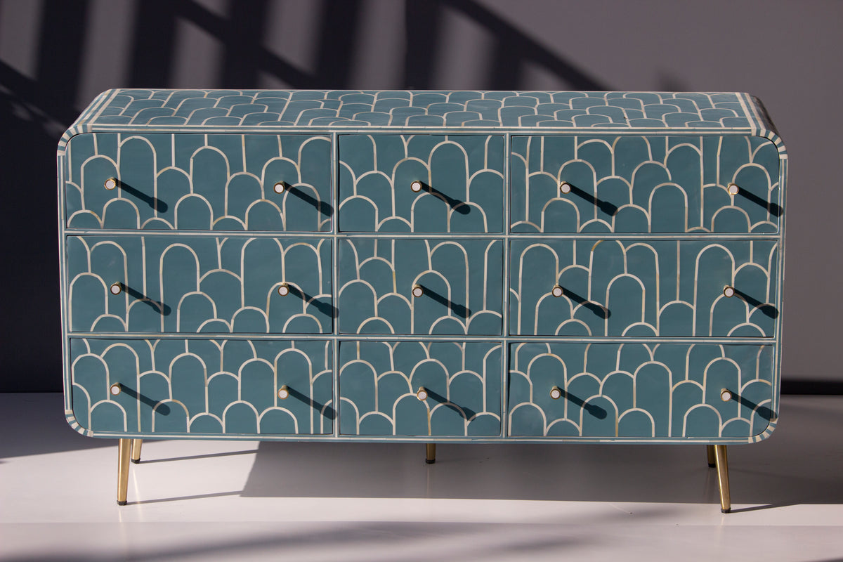 Eli Bone Inlay Nine-Drawer Dresser - Coral