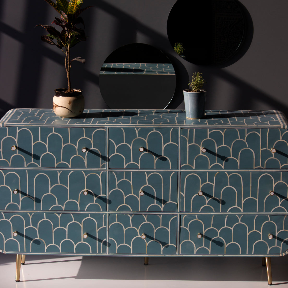 Eli Bone Inlay Nine-Drawer Dresser - Blue
