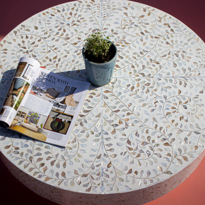 Arabesque Mother of Pearl Inlay Round Coffee Table