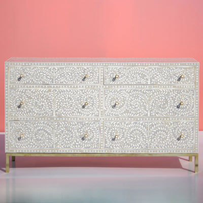 Arabesque Bone Inlay Six-Drawer Dresser - Grey