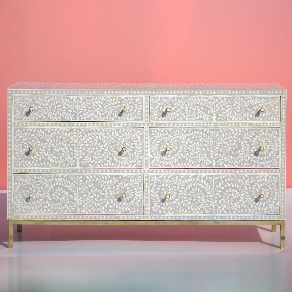 Arabesque Bone Inlay Six-Drawer Dresser - Grey