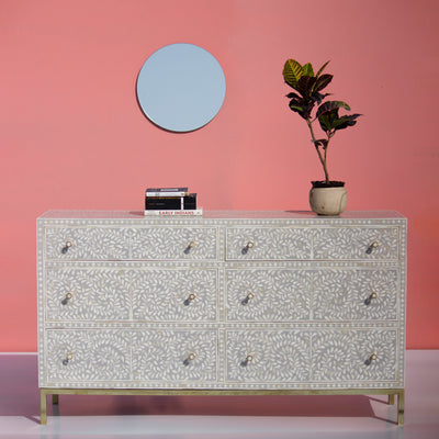 Arabesque Bone Inlay Six-Drawer Dresser - Grey