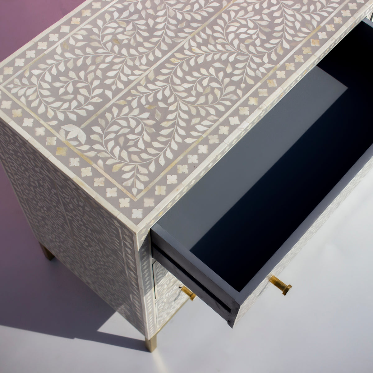 Arabesque Bone Inlay Six-Drawer Dresser - Grey