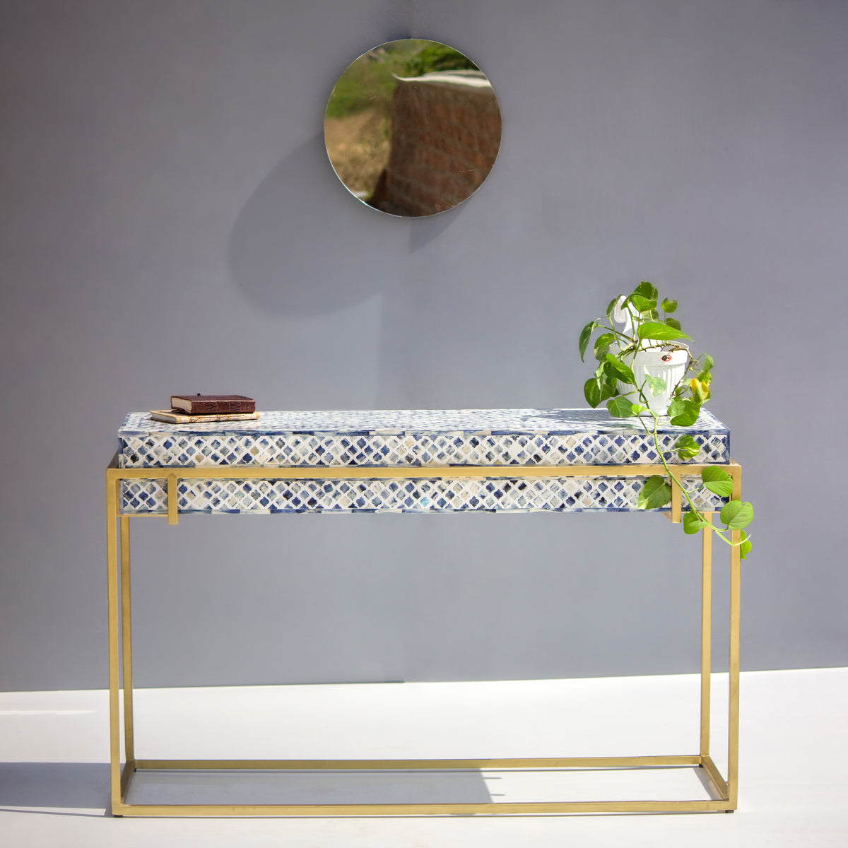Tessera Blue Dyed Bone Inlay Mosaic Console Table