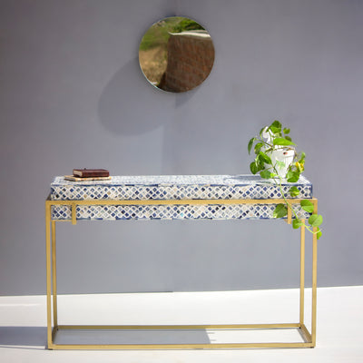 Tessera Blue Dyed Bone Inlay Mosaic Console Table