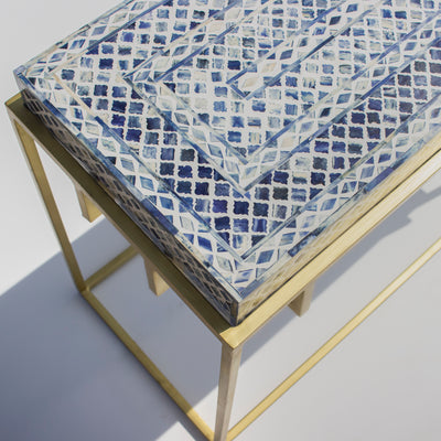 Tessera Blue Dyed Bone Inlay Mosaic Console Table