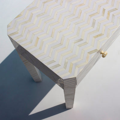 Veyra Chevron Inlay Three-Drawer Console Table – White