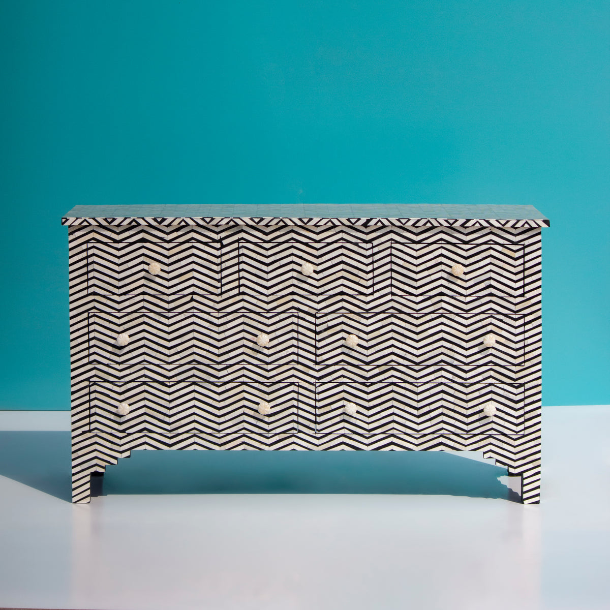Veyra Chevron Inlay Nine Drawer Dresser