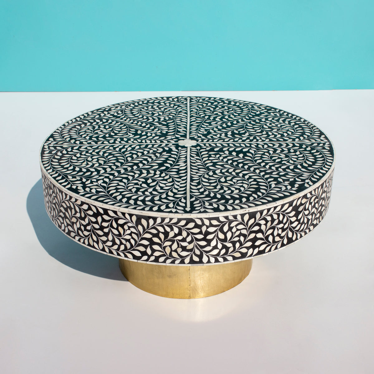 Arabesque Round Bone Inlay Coffee Table - Black
