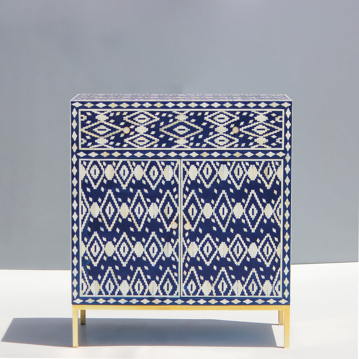 Ikara Ikat Bone Inlay Cabinet - Blue