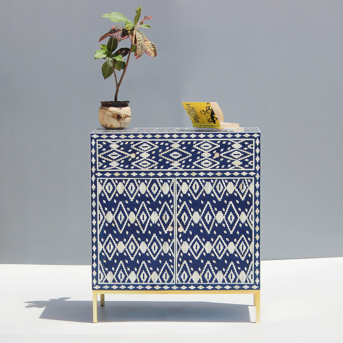 Ikara Ikat Bone Inlay Cabinet - Blue