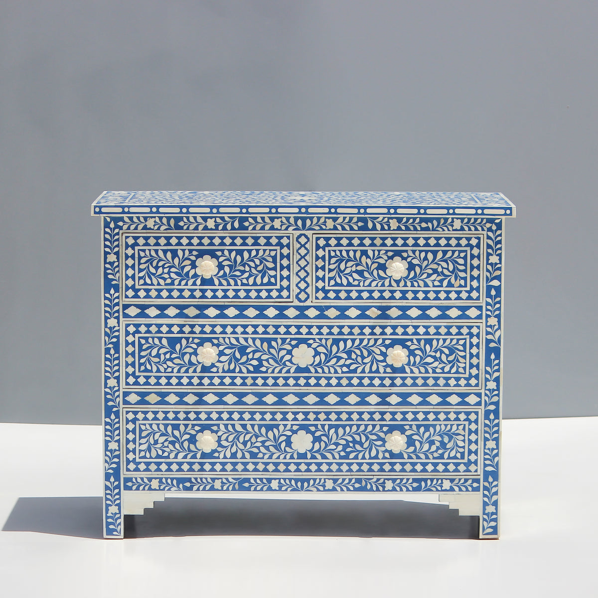 Arabesque Bone Inlay Four-Drawer Chest – Blue
