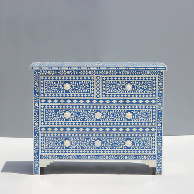 Arabesque Bone Inlay Four-Drawer Chest – Blue