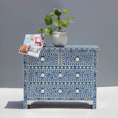 Arabesque Bone Inlay Four-Drawer Chest – Blue