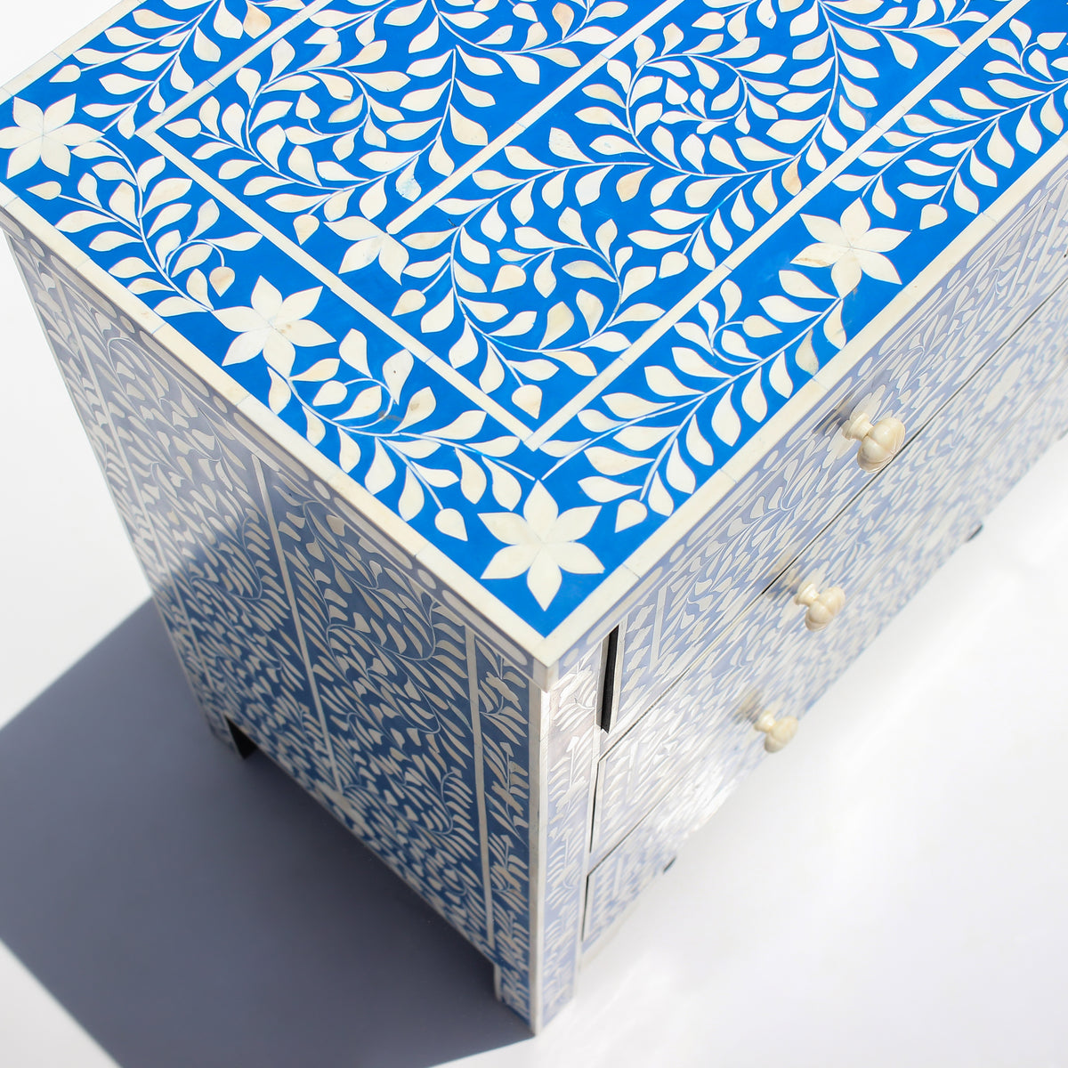 Arabesque Bone Inlay Four-Drawer Chest – Blue