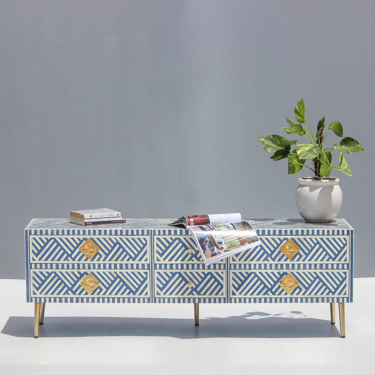 Entwine Bone Inlay Six Drawer Media Console